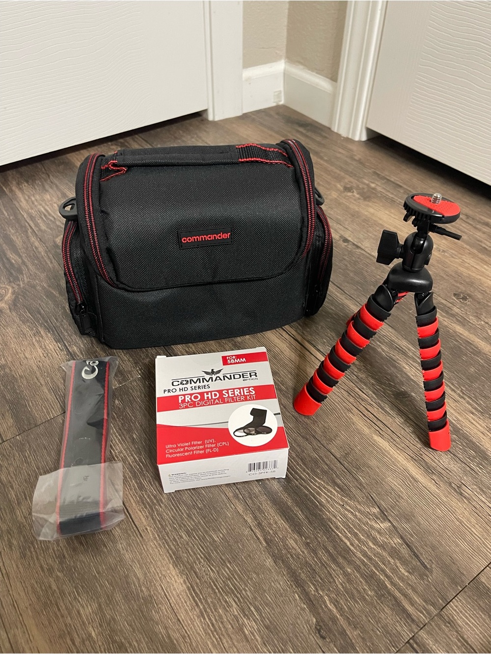 Black & Red Camera Bag Kit with Red/Black Tripod & Accessories